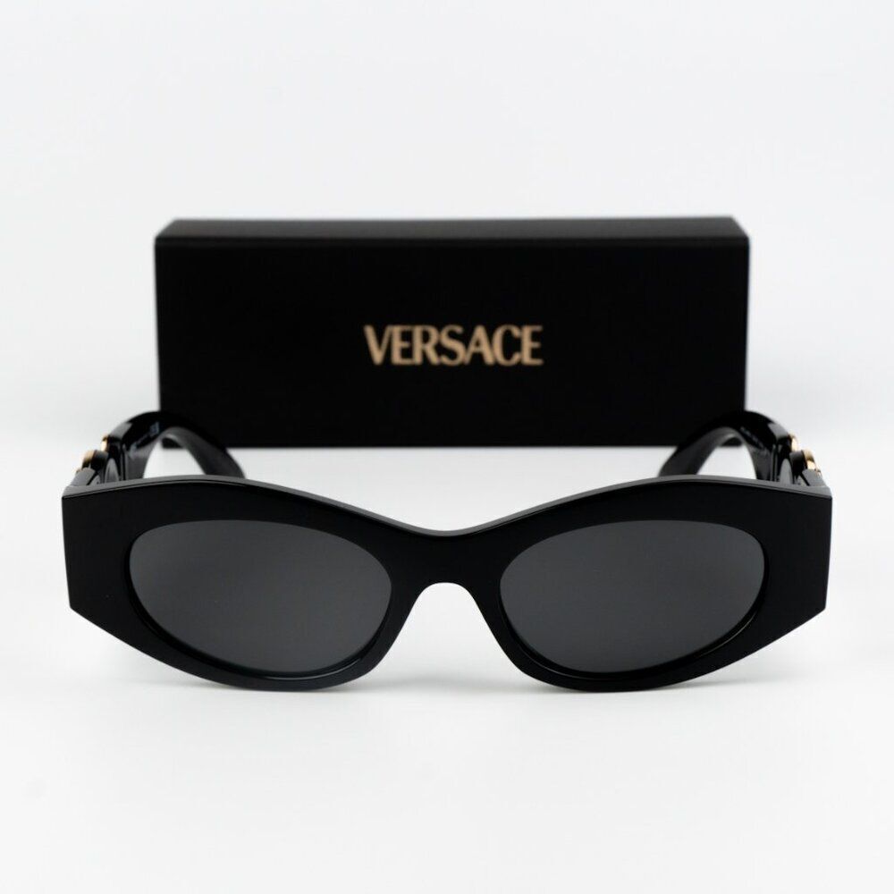 NEW Versace VE4480U GB1/87 Black Gold Dark Grey Oval Unisex Sunglasses